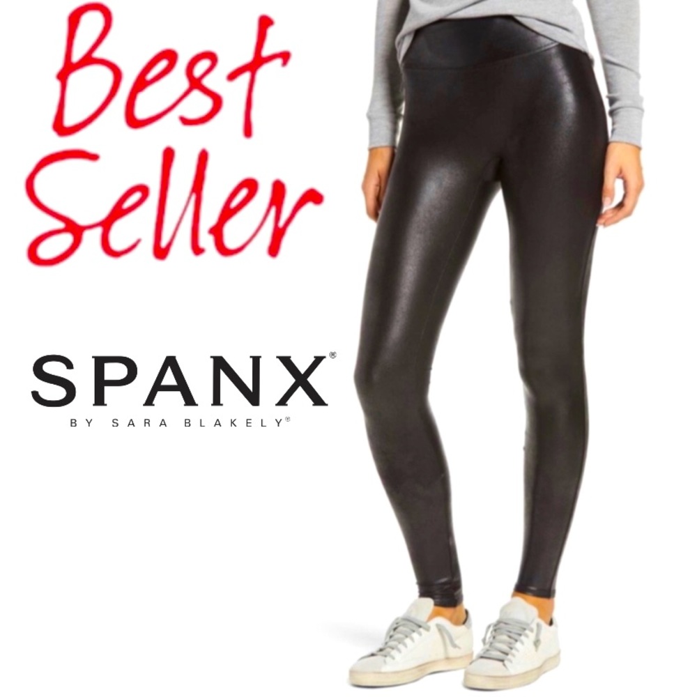 SPANX Black Faux Leather Leggings XS